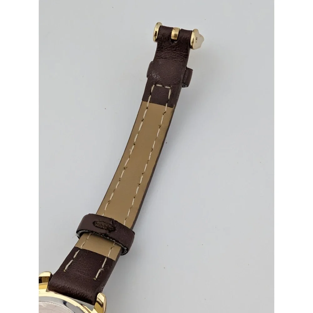Time & Tru Watch Women 26mm Gold Case Brown Faux Leather Band- New Battery